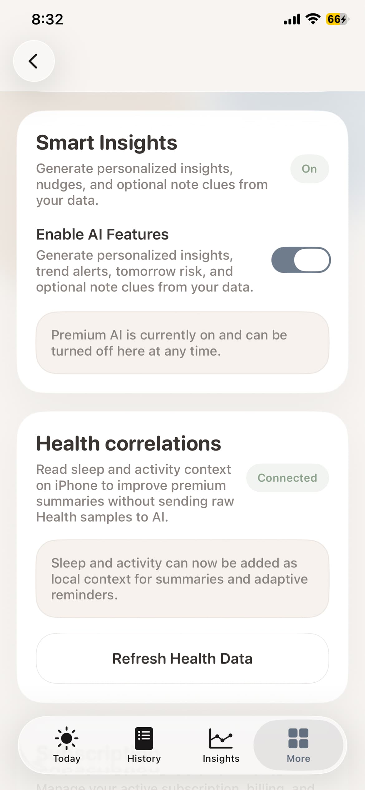 Chronic pain tracking view in Elly Rise